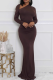 Brown Elegant Solid Color Slit Oblique Collar Long Dresses