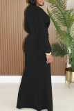 Light Green Elegant Solid Color Slit Deep V Neck Long Dresses