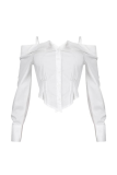 White Casual Solid Color Buckle Spaghetti Strap Tops