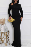 Red Elegant Solid Color Slit Oblique Collar Long Dresses