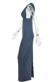 Pink Casual Solid Color Ruched V Neck Long Dresses