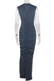 Black Sexy Solid Color Hollow Out O Neck Long Dresses