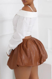 White Casual Solid Color Buckle Spaghetti Strap Tops
