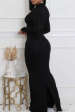 Red Elegant Solid Color Slit Oblique Collar Long Dresses