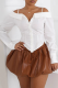 White Casual Solid Color Buckle Spaghetti Strap Tops