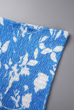 Orange Casual Daily Floral Bandage Patchwork Printing Stringy Selvedge Smocking V Neck Half Sleeve Two Pieces