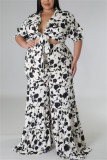 Orange Casual Daily Floral Bandage Patchwork Printing Stringy Selvedge Smocking V Neck Half Sleeve Two Pieces
