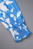 Orange Casual Daily Floral Bandage Patchwork Printing Stringy Selvedge Smocking V Neck Half Sleeve Two Pieces