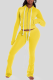 Yellow Casual Solid Color Draw String Hooded Long Sleeve Two Pieces