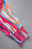 Orange Casual Daily Floral Bandage Patchwork Printing Stringy Selvedge Smocking V Neck Half Sleeve Two Pieces