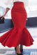Red Elegant Solid Color Zipper Fishtail Plus Size