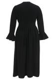 Black Elegant Solid Color Hollow Out O Neck Long Plus Size Dresses