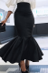 Black Elegant Solid Color Zipper Fishtail Plus Size