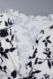 Orange Casual Daily Floral Bandage Patchwork Printing Stringy Selvedge Smocking V Neck Half Sleeve Two Pieces