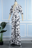 Orange Casual Daily Floral Bandage Patchwork Printing Stringy Selvedge Smocking V Neck Half Sleeve Two Pieces