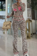 Leopard Print Casual Leopard Print Zipper Turndown Collar Long Sleeve Two Pieces