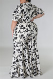 Orange Casual Daily Floral Bandage Patchwork Printing Stringy Selvedge Smocking V Neck Half Sleeve Two Pieces