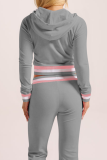 Pink Casual Stripe Zipper Hooded Long Sleeve Two Pieces