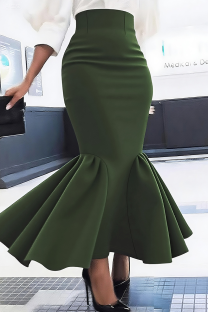 Green Elegant Solid Color Zipper Speaker Patchwork Bottoms