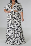 Orange Casual Daily Floral Bandage Patchwork Printing Stringy Selvedge Smocking V Neck Half Sleeve Two Pieces