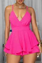 Pink Sexy Solid Color Patchwork Spaghetti Strap Sling Dresses