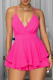 Pink Sexy Solid Color Patchwork Spaghetti Strap Sling Dresses