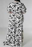 Orange Casual Daily Floral Bandage Patchwork Printing Stringy Selvedge Smocking V Neck Half Sleeve Two Pieces