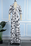 Orange Casual Daily Floral Bandage Patchwork Printing Stringy Selvedge Smocking V Neck Half Sleeve Two Pieces