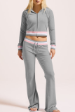 Pink Casual Stripe Zipper Hooded Long Sleeve Two Pieces