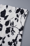 Orange Casual Daily Floral Bandage Patchwork Printing Stringy Selvedge Smocking V Neck Half Sleeve Two Pieces