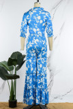 Orange Casual Daily Floral Bandage Patchwork Printing Stringy Selvedge Smocking V Neck Half Sleeve Two Pieces