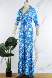 Orange Casual Daily Floral Bandage Patchwork Printing Stringy Selvedge Smocking V Neck Half Sleeve Two Pieces