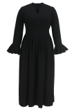 Black Elegant Solid Color Hollow Out O Neck Long Plus Size Dresses