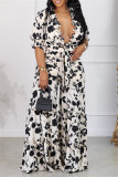 Orange Casual Daily Floral Bandage Patchwork Printing Stringy Selvedge Smocking V Neck Half Sleeve Two Pieces