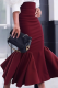 Burgundy Elegant Solid Color Zipper Speaker Patchwork Bottoms