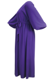 Purple Elegant Solid Color Strap Design Oblique Collar Long Plus Size Dresses