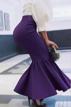 Purple Elegant Solid Color Zipper Speaker Patchwork Bottoms