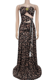 Leopard Print Sexy Leopard Print Hollow Out Strapless Long Dresses