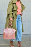 Army Green Casual Solid Color Buckle Turndown Collar Outerwear