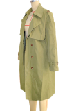 Army Green Casual Solid Color Buckle Turndown Collar Outerwear