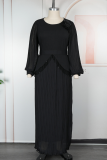 White Elegant Fringed Trim Pleated Flower Shape O Neck Long Plus Size Dresses