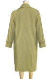 Army Green Casual Solid Color Buckle Turndown Collar Outerwear
