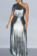 Silver Elegant Solid Color Patchwork Oblique Collar Long Dresses