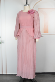 White Elegant Fringed Trim Pleated Flower Shape O Neck Long Plus Size Dresses
