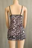 Leopard Print Sexy Leopard Print Lace Spaghetti Strap Wrapped Skirt Dresses
