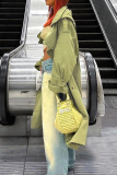 Army Green Casual Solid Color Buckle Turndown Collar Outerwear