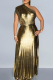 Gold Elegant Solid Color Patchwork Oblique Collar Long Dresses