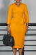 Yellow Elegant Solid Color Strap Design V Neck Long Dresses