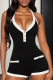Black Sexy Backless Contrast Halter Skinny Rompers