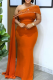 Orange Sexy Solid Color Hot Drill Oblique Collar Long Dresses